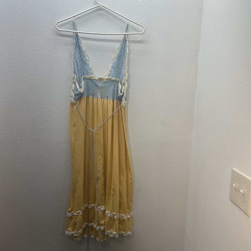 VTG 70s Prairie Dress & Pinafore Eye Candy by the‎ Flaums Cottagecore Gingham S - Picture 4 of 16